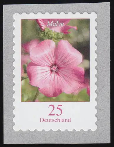 2513 Blumen Malve 25 Cent selbstklebend in seltener Farbe HELLGRÜN, **