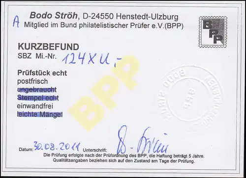 124XU Musterschau 6 Pf. ungezähnt, postfrisch ** Befund Ströh BPP