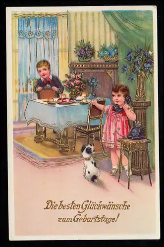 AK Glückwünsche per Telefon zum Geburtstag, vergoldet, OSNABRÜCK 28.8.1936