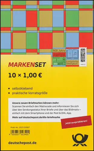 FB 133 Evangelisches Gesangbuch, Folienblatt 10x3810, postfrisch **/MNH