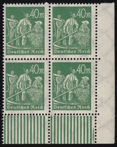 244d Freimarke Arbeiter 40 M, dunkelolivgrün, Eck-Vbl. unten re., postfrisch **