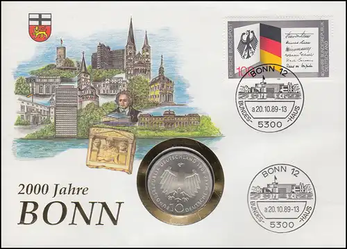 Lettre de Numiss 2000 ans Bonn, 10 FF / 100 Pf., Essent Bonn 20.10.1989