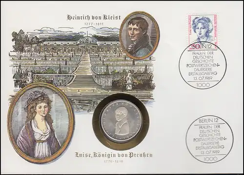 Numisbrief H. von Kleist / Luise von Preußen 5 DM / 250 Pf., ESST Bonn 13.7.1989