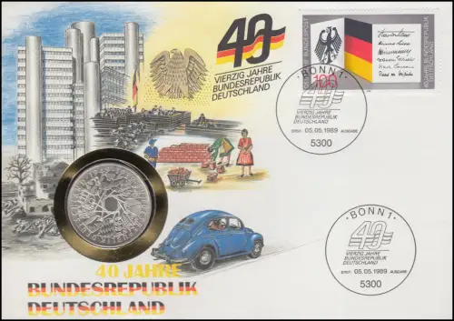 Lettre de Numis 40 ans en République fédérale d'Allemagne 10 FF / 100 Pf., ESTE Bonn 5.5.1989