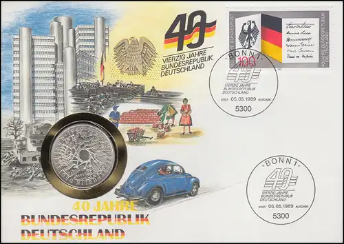 Numisbrief 40 Jahre Bundesrepublik 10 DM / 100 Pf., ESST Bonn 5.5.1989