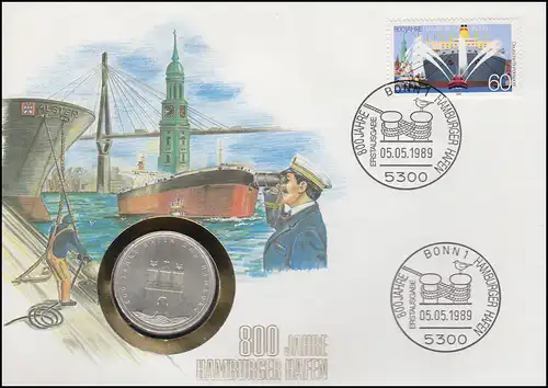 Numisbrief Hamburger Hafen, 10 DM / 60 Pf., ESST Bonn 5.5.1989