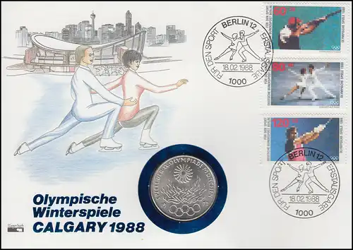 Numisbrief Olympia Calgary 1988, 10 DM / Sporthilfe-Satz., ESST Berlin 18.2.1988