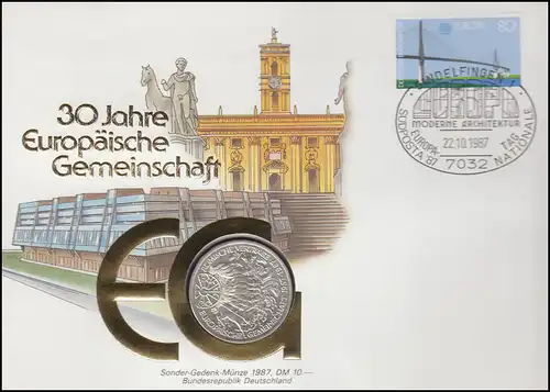 Numisbrief Europäische Gemeinschaft, 10 DM / 80 Pf., SST Sindelfingen 22.10.1987