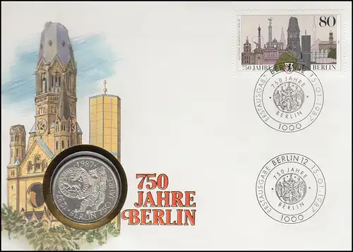 Numisbrief 750 Jahre Berlin, 10 DM / 80 Pf., ESST Berlin 15.01.1987