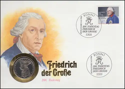 Numisbrief Friedrich der Große, 5 DM / 80 Pf., ESST Bonn 14.8.1986