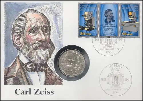 Lettre de Numis Carl Zeiss, 10 FF Argent / ZD DDR, ESST Jena 16.05.1989