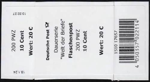 3723 Monde des Lettres: Poste de bouteille 10 cents - BANDEROLE du rouleau, 4e édition