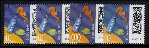 3723 Flaschenpost 10 Cent - vier Teilauflagen aus der 200er-Rolle, Set **