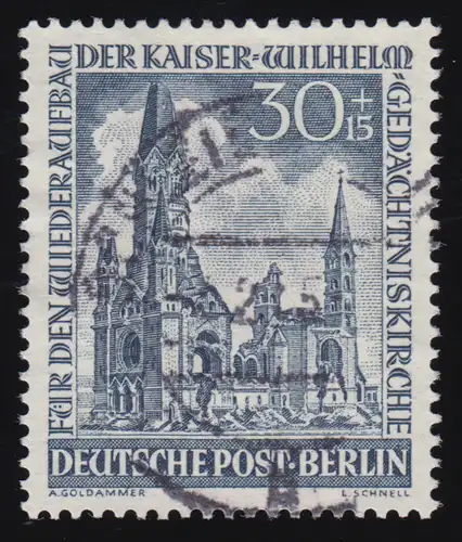 109 Kaiser-Wilhelm-Gedächtniskirche 30+15 Pf O gestempelt geprüft BPP