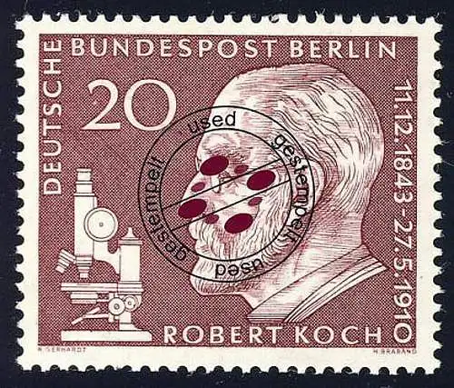 191y Robert Koch, geriffelte Gummierung, gestempelt O