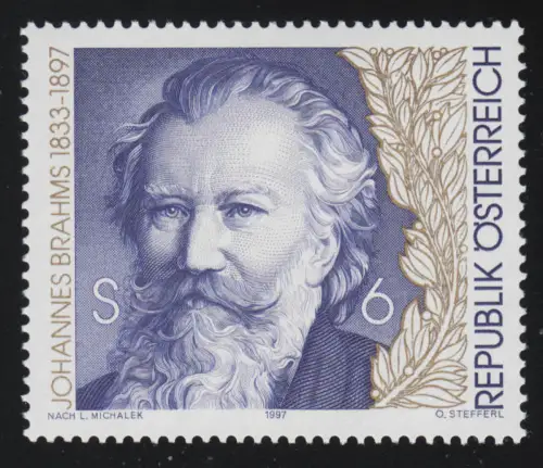 2218 100. Todestag von Johannes Brahms, Komponist, 6 S, postfrisch **