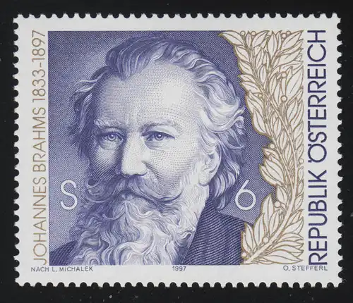 2218 100e anniversaire de la mort de Johannes Brahms, compositeur, 6 p., frais de port **