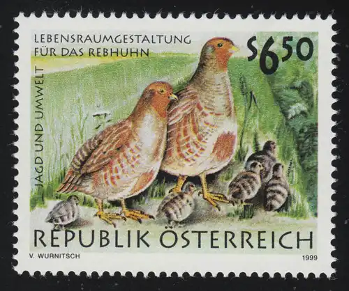 2281 Jagd und Umwelt, Lebensraumgestaltung, Rebhühner mit Jungen, 6.50 S, **