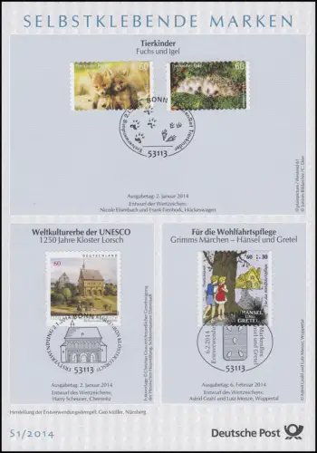 ETB S1/2014 SELBSTKLEBENDE, Tiere, Märchen, Ostern, Dresden etc.