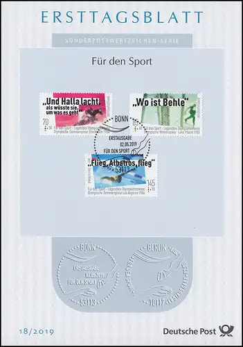 ETB 18/2019 Für den Sport - Legendäre Olympiamomente 1956, 1980 und 1984 