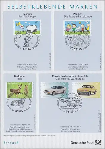 ETB S1/2018 SELBSTKLEBENDE, Gravitationswellen, Märchen, Autos, Snoopy etc.