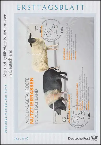 ETB 35/2016 Nutztierrassen, Rhönschaf, Sattelschwein, Block 81