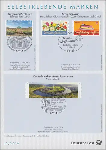 ETB S2/2016 SELBSTKLEBENDE, Sanssouci, Schreibanlässe, Panoramen, etc.