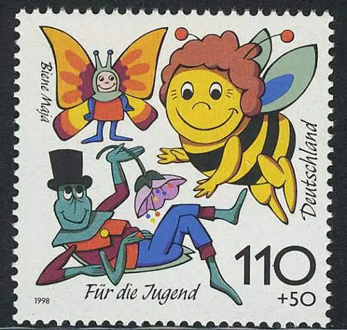 1992 Jeunes personnages de dessins animés Abeine Maja, 10 timbres individuels, original post-fraîchissement **
