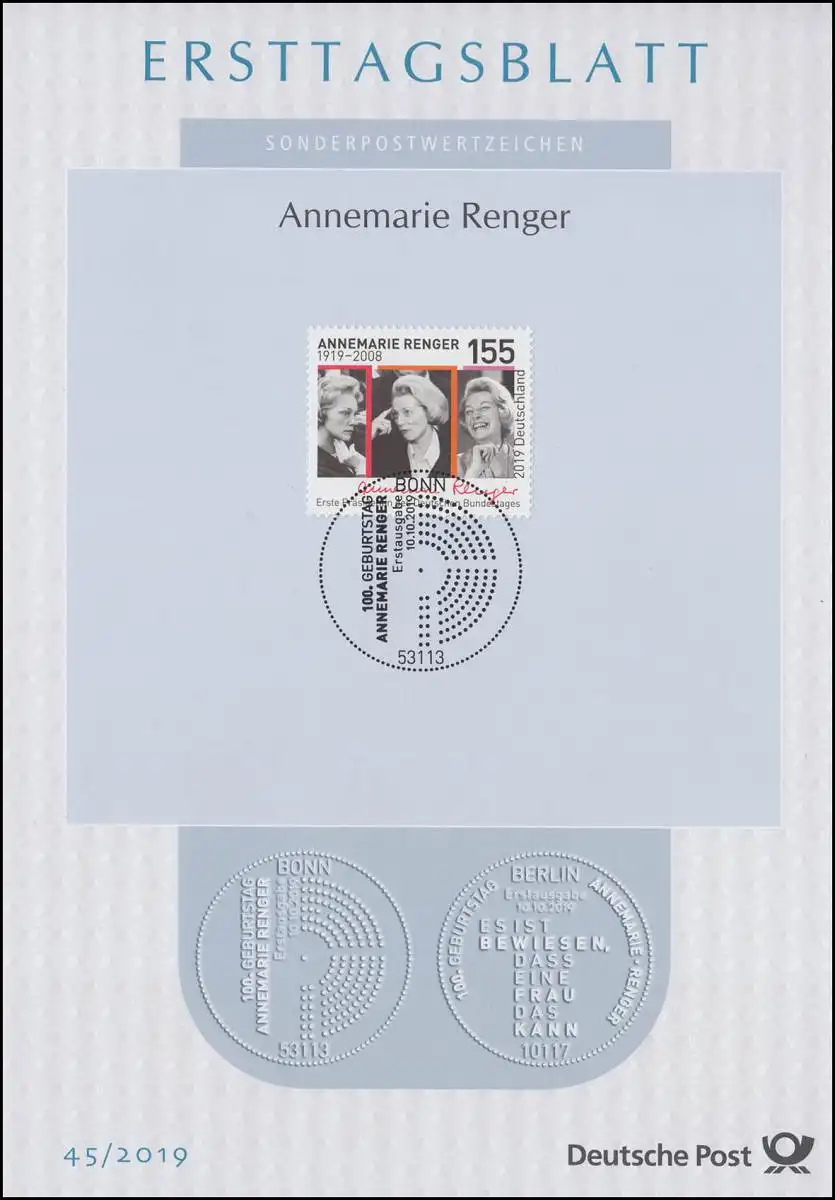 ETB 45/2019 Politikerin Annemarie Renger