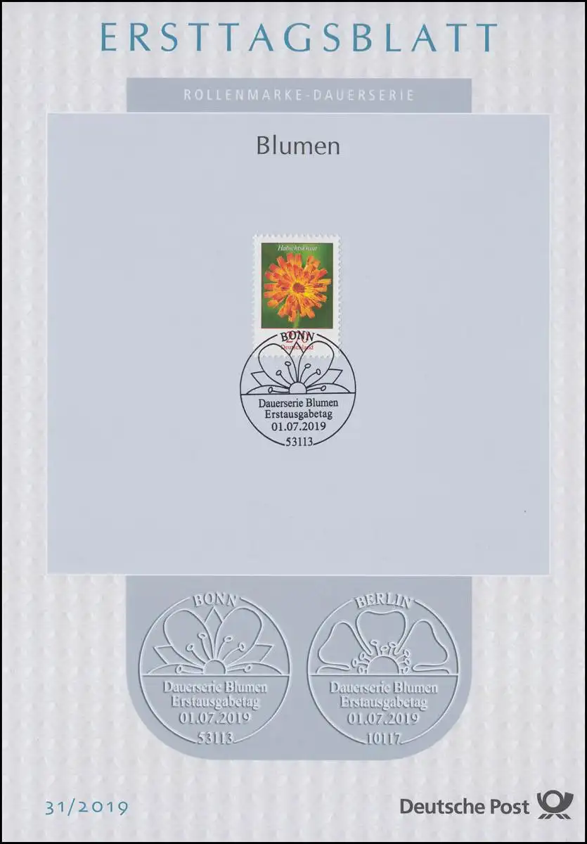 ETB 31/2019 Blumen, Orangerotes Habichtskraut, 270 Cent