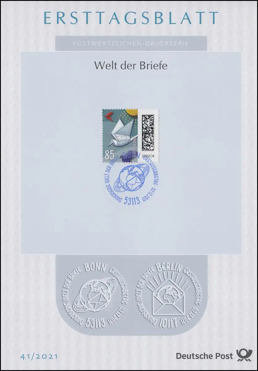 ETB 41/2021 Welt der Briefe 85 Cent: Brieftaube