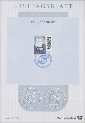 ETB 42/2021 Welt der Briefe 100 Cent: Briefsegler