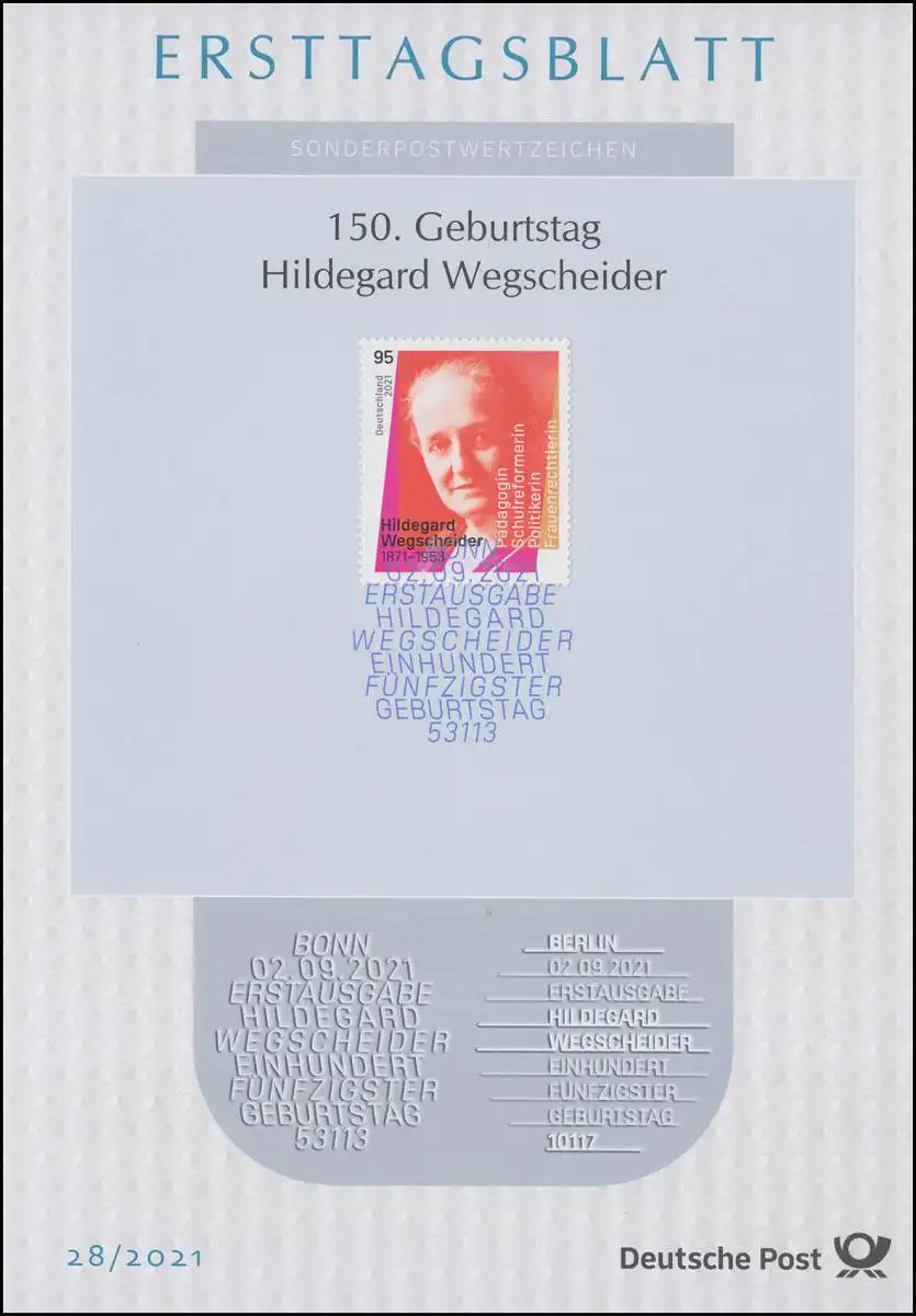 ETB 28/2021 150. Geburtstag Hildegard Wegscheider
