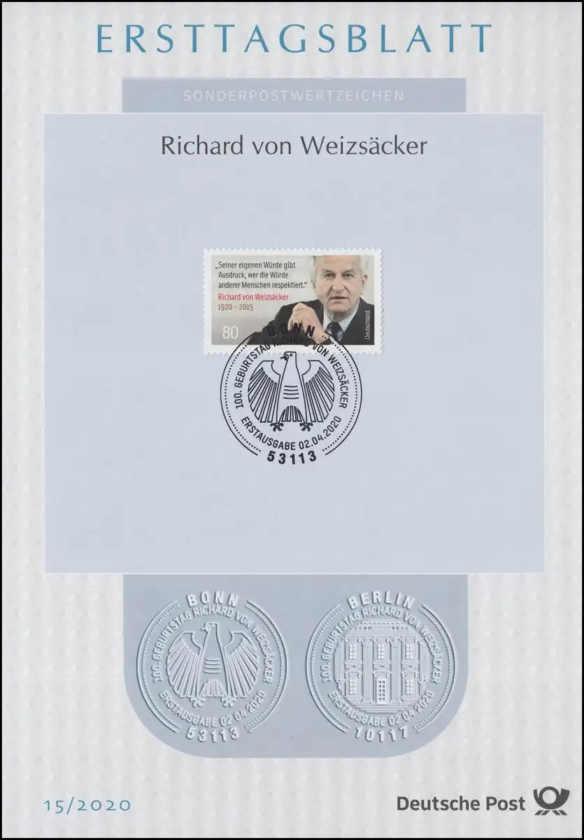 ETB 15/2020 Politiker und Bundespräsident Richard von Weizsäcker