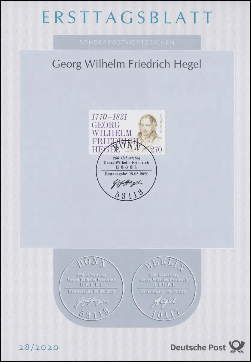 ETB 28/2020 Philosophe Georg Wilhelm Friedrich Hegel