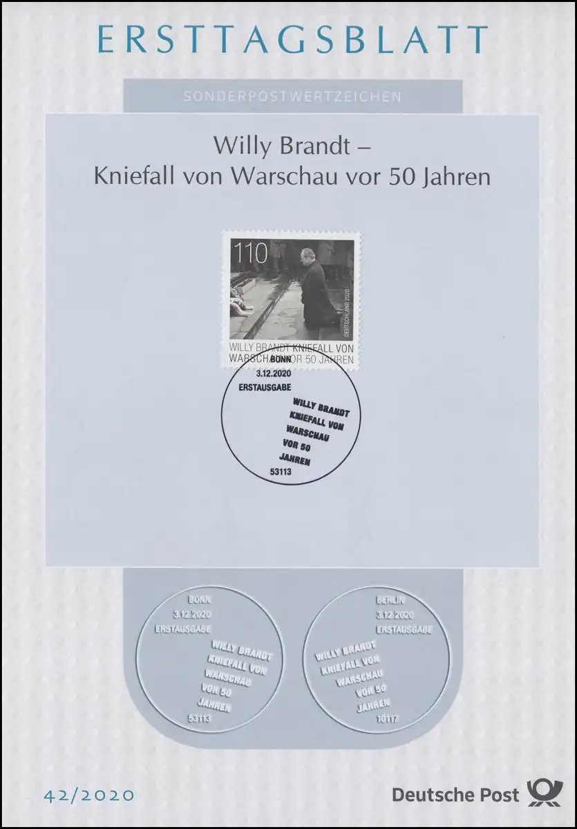 ETB 42/2020 Willy Brandt - 50. Jahrestag des Kniefalls von Warschau 