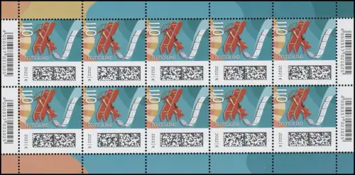 3671CI Welt der Briefe - Luftpost 110 Cent - 10er-Bogen ** postfrisch