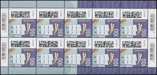 3646 Welt der Briefe: Briefsegler 100 Cent - 10er-Bogen ** postfrisch