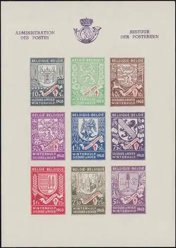 Belgique Block 9B Aide à l'hiver / Armoiries de ville, non-dentelées, frais de port **