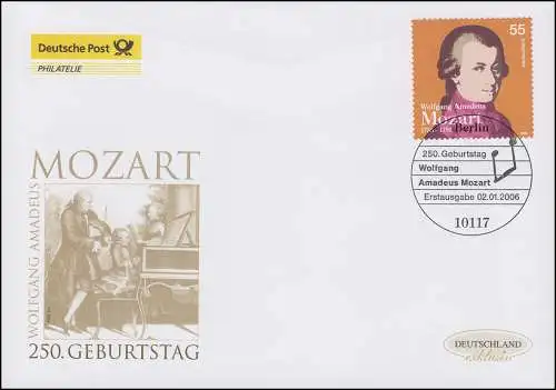 2512 Wolfgang Amadeus Mozart, Schmuck-FDC Deutschland exklusiv
