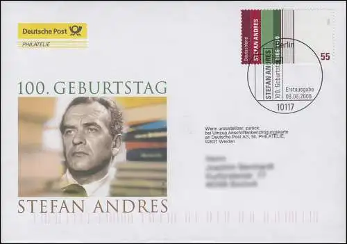2545 Schriftsteller Stefan Andres, Schmuck-FDC Deutschland exklusiv