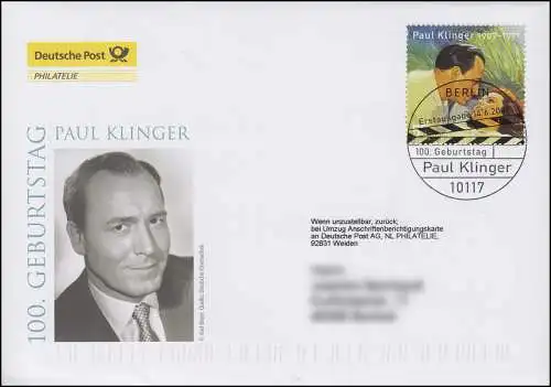 2611 Schauspieler Paul Klinger, Schmuck-FDC Deutschland exklusiv