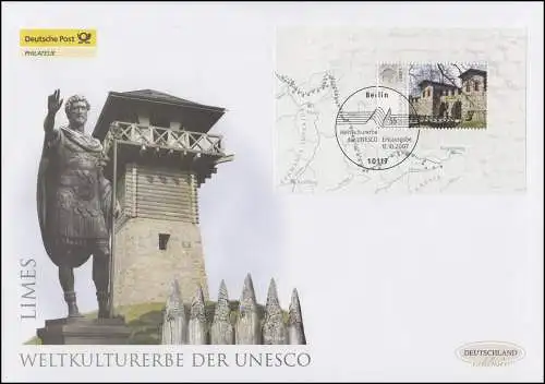 Block 72 UNESCO-Welterbe - Limes, Block auf Schmuck-FDC Deutschland exklusiv