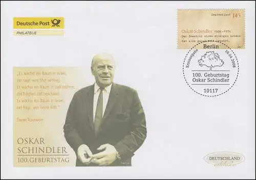 2660 Oskar Schindler, FDC de bijoux Allemagne exclusivement