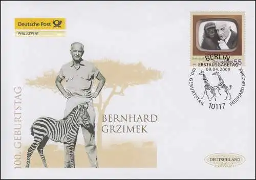 2731 Zoologe Bernhard Grzimek, Schmuck-FDC Deutschland exklusiv