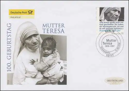 2813 Mutter Teresa, Schmuck-FDC Deutschland exklusiv
