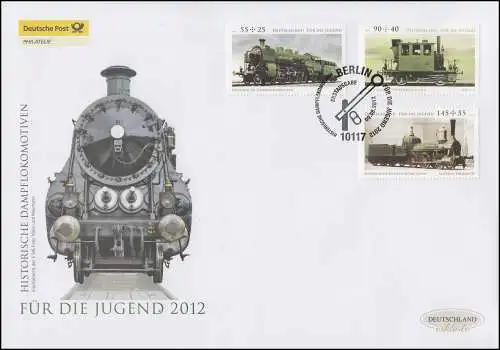 2946-2948 Jugend - Dampflokomotiven, Satz auf Schmuck-FDC Deutschland exklusiv