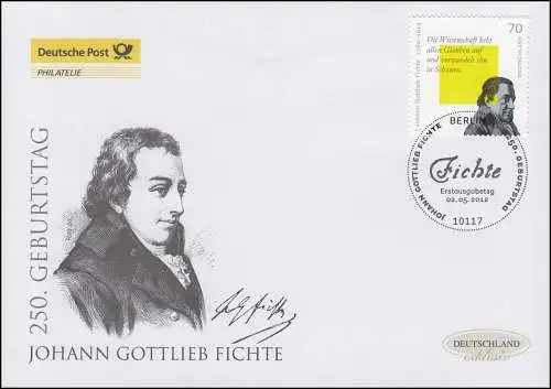 2934 Philosoph Johann Gottlieb Fichte, Schmuck-FDC Deutschland exklusiv