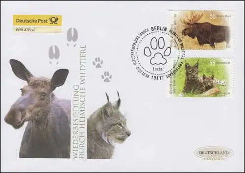 2913-2914 Nordluchs und Elch, Satz auf Schmuck-FDC Deutschland exklusiv