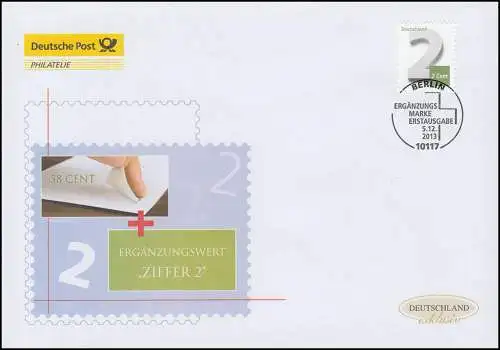 3042 Ziffernzeichnung 2 Cent, nassklebend, Schmuck-FDC Deutschland exklusiv